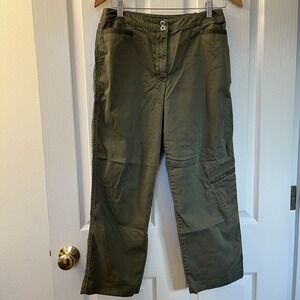 Chico's Women's 0 Cargo Khaki Green Stretch Straight Ankle Cropped Pants Fits Sm